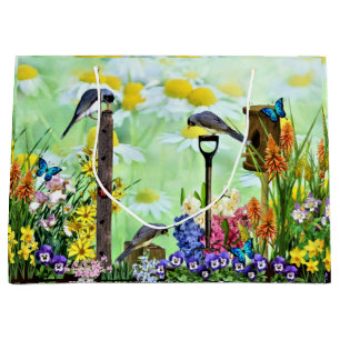 Birdhouse Flower Garden Large Gift Bag
