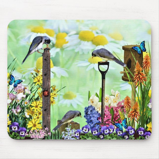 Birdhouse Flower Garden Mouse Mat (Front)