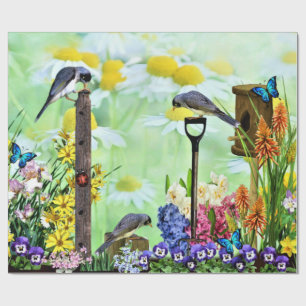 Birdhouse Flower Garden Wrapping Paper