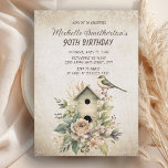 Birdhouse Flowers Rustic Vintage 90th Birthday Invitation<br><div class="desc">Rustic,  vintage birdhouse with floral and greenery 90th birthday party invitation.  Contact me for assistance with customisation or to request matching or coordinating Zazzle products</div>