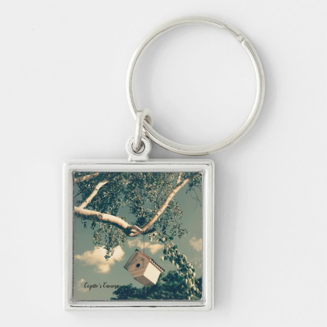 Birdhouse in Birch Key Ring (Front)