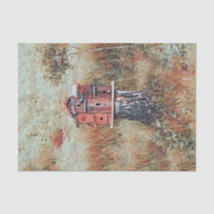 Birdhouse In Forest Rust Brown Vintage Style Tissue Paper