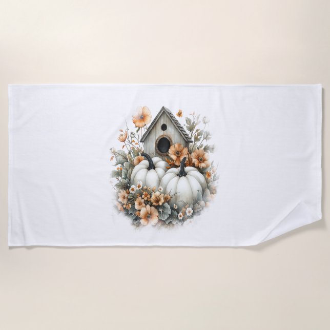 Birdhouse Shirt Country Pumpkin Beach Towel (Front)