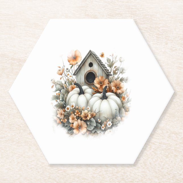 Birdhouse Shirt Country Pumpkin Paper Coaster (Front)