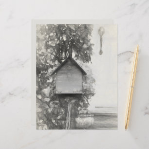 Birdhouse Vintage Rustic Black And White Sketch