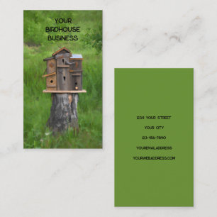 Birdhouse Watercolor Green Rustic Fine Art Country Business Card