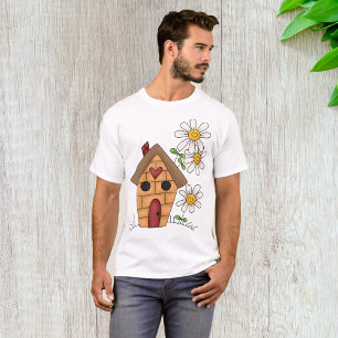 Birdhouse with Daisies and Heart Folk Art T-Shirt