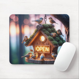 Birdhouse With Neon Open Sign Mouse Mat