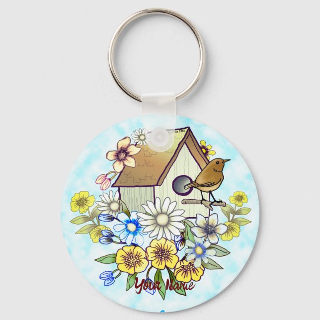 Birdhouse Wren  keychain (Front)