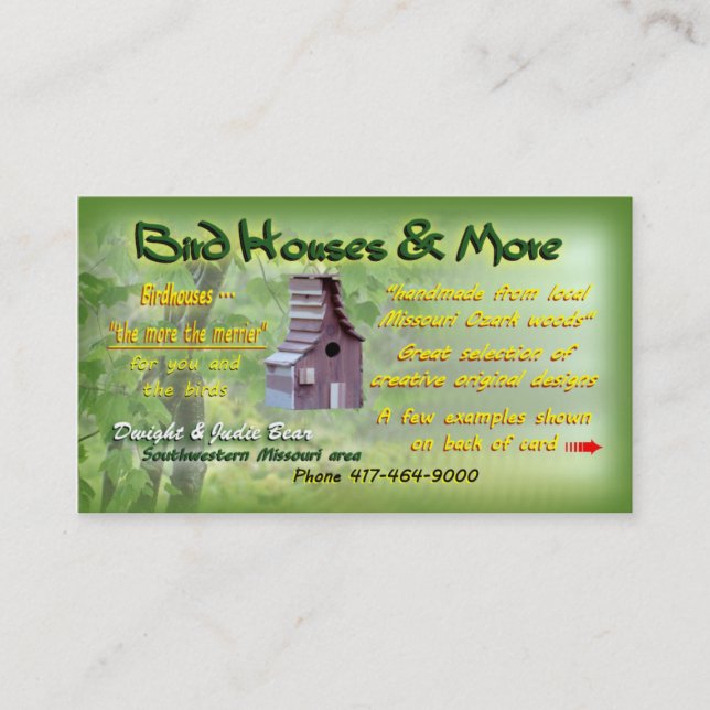 Birdhouses in southern Missouri {custom designed} Business Card (Front)