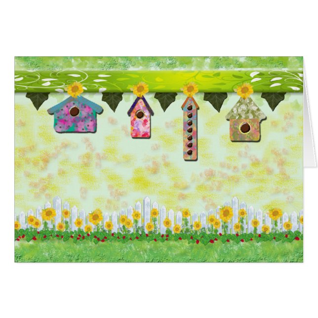 Birdhouses in Spring Card (Front Horizontal)