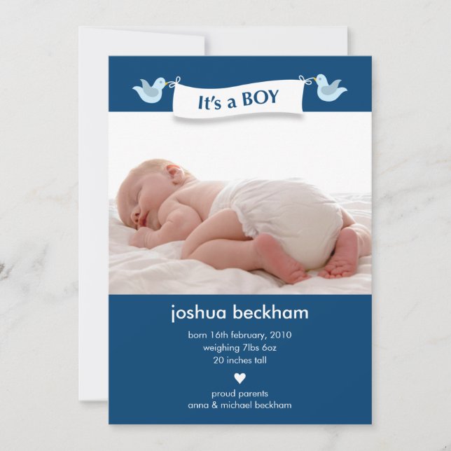 Birdie Banner Baby Photo Birth Announcement (Front)
