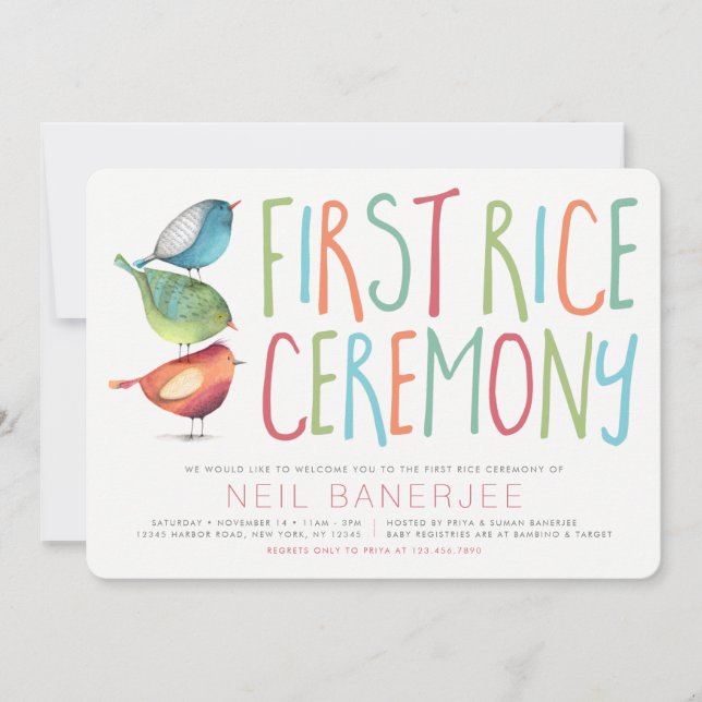 Birdie First Rice Ceremony Annaprashan Invitation (Front)
