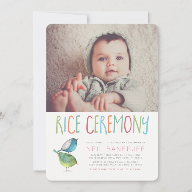 Birdie First Rice Ceremony Annaprashan Invitation (Front)