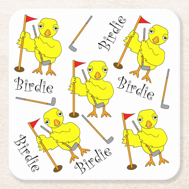 Birdie Golfer Chick Square Paper Coaster (Front)