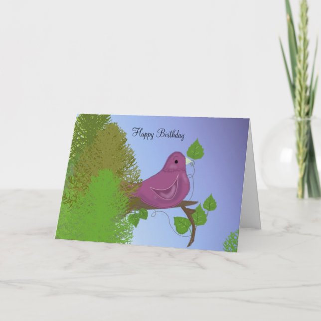 Birdie on a Branch  Birthday Wishes Card (Front)