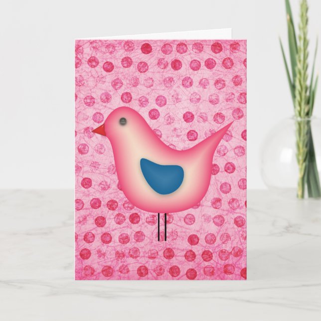 Birdie on Pink Polka Dots Card (Front)