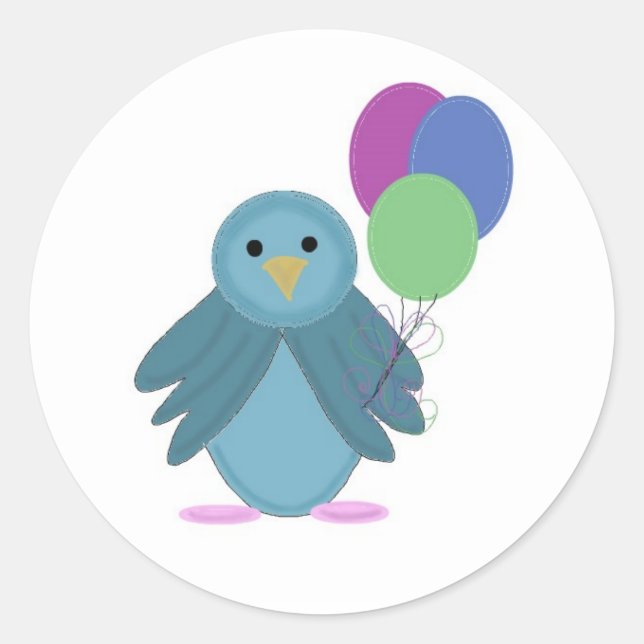 Birdie with Birthday Balloons Classic Round Sticker (Front)