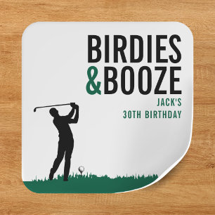 Birdies & Booze Adult Golf Birthday Party Square Sticker