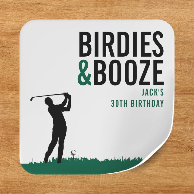 Birdies & Booze Adult Golf Birthday Party Square Sticker (Birdies & Booze Adult Golf Birthday Party Square Sticker
)