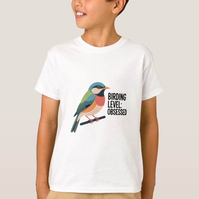 Birding Level: Obsessed - Colourful Birdwatcher De T-Shirt (Front)