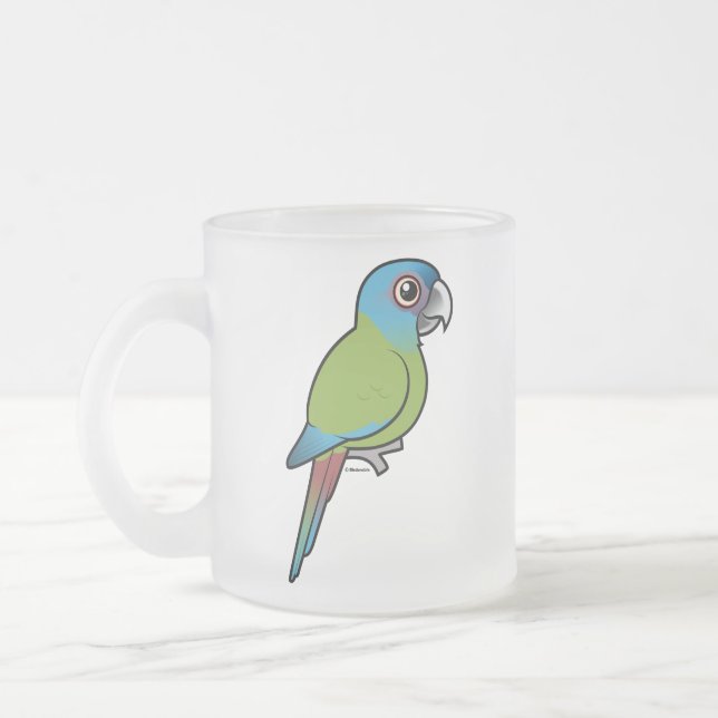 Birdorable Blue-headed Macaw Frosted Glass Coffee Mug (Left)