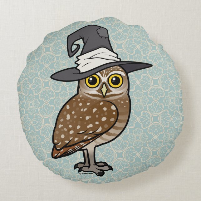 Birdorable Burrowing Owl Witch Round Cushion (Back)