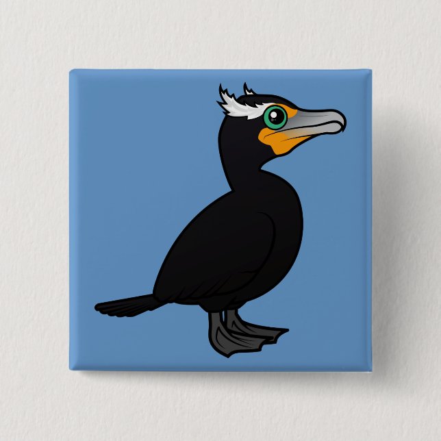 Birdorable Double-crested Cormorant 15 Cm Square Badge (Front)