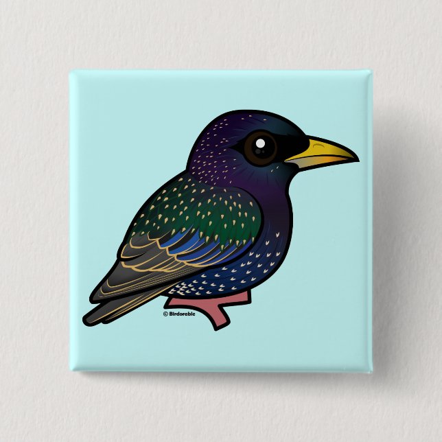 Birdorable European Starling 15 Cm Square Badge (Front)