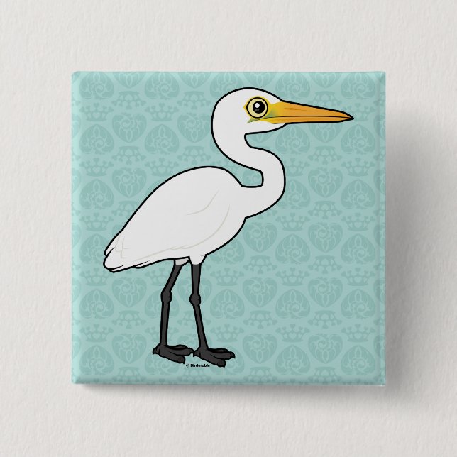 Birdorable Great Egret 15 Cm Square Badge (Front)