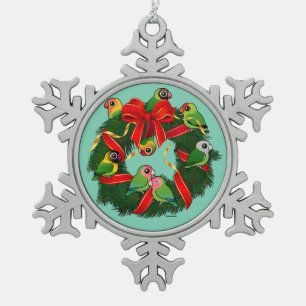 Birdorable Lovebirds Christmas Wreath Snowflake Pewter Christmas Ornament