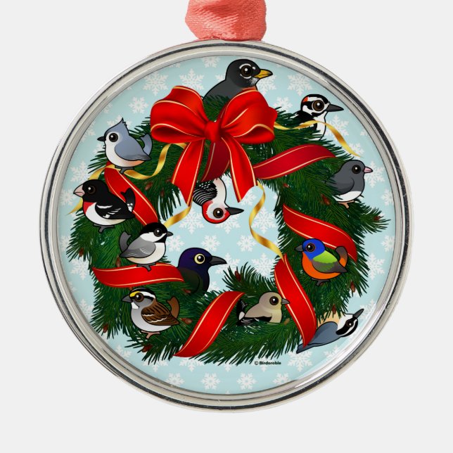 Birdorable NA Backyard Birds Christmas Wreath Metal Tree Decoration (Front)