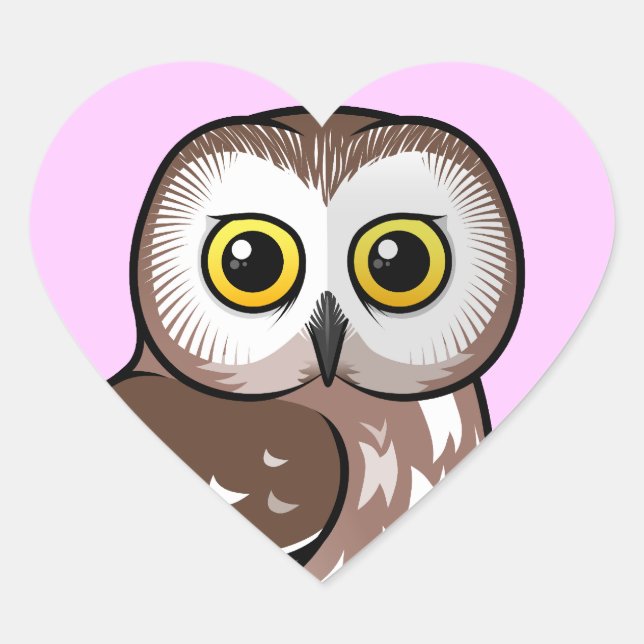 Birdorable Northern Saw-whet Owl Heart Sticker (Front)