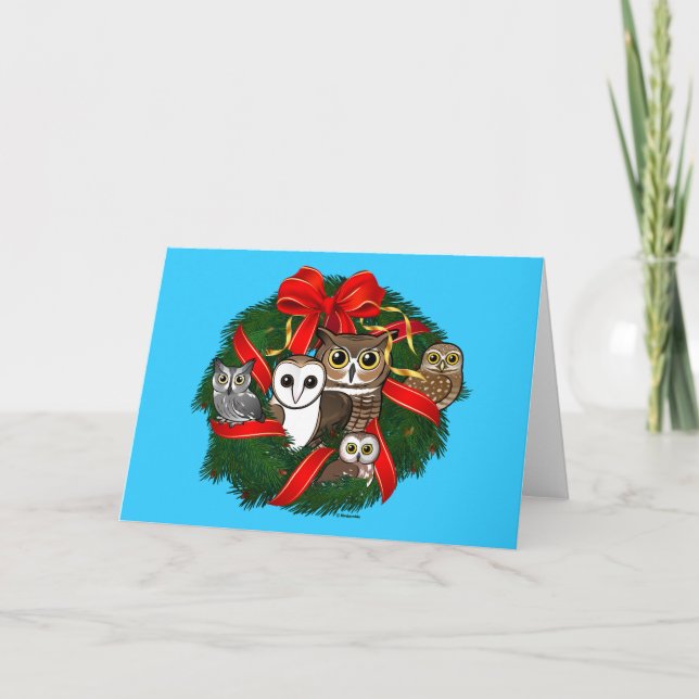 Birdorable Owls Christmas Wreath Holiday Card (Front)
