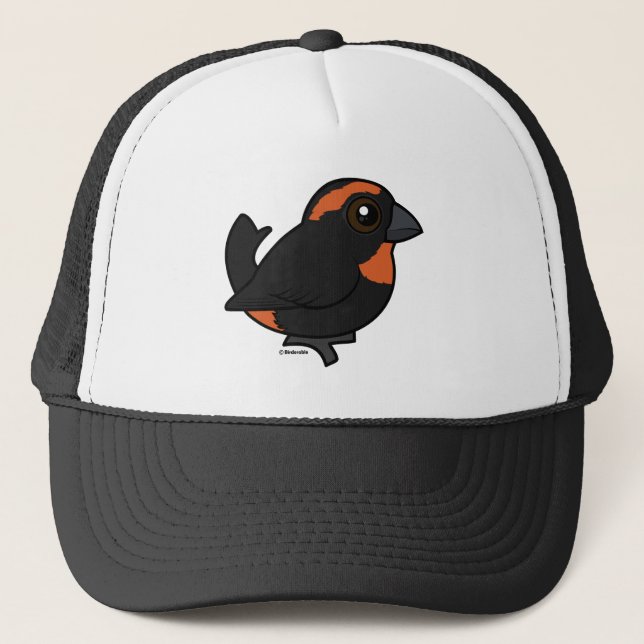 Birdorable Puerto Rican Bullfinch Cartoon Bird Trucker Hat (Front)