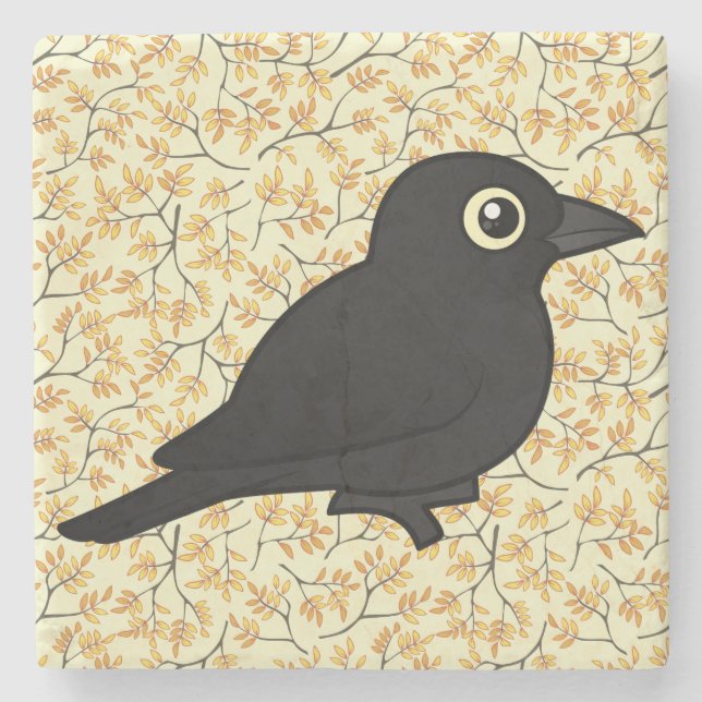 Birdorable Rusty Blackbird Stone Coaster (Front)