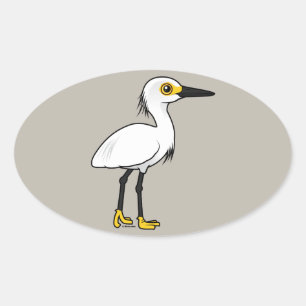 Birdorable Snowy Egret Oval Sticker