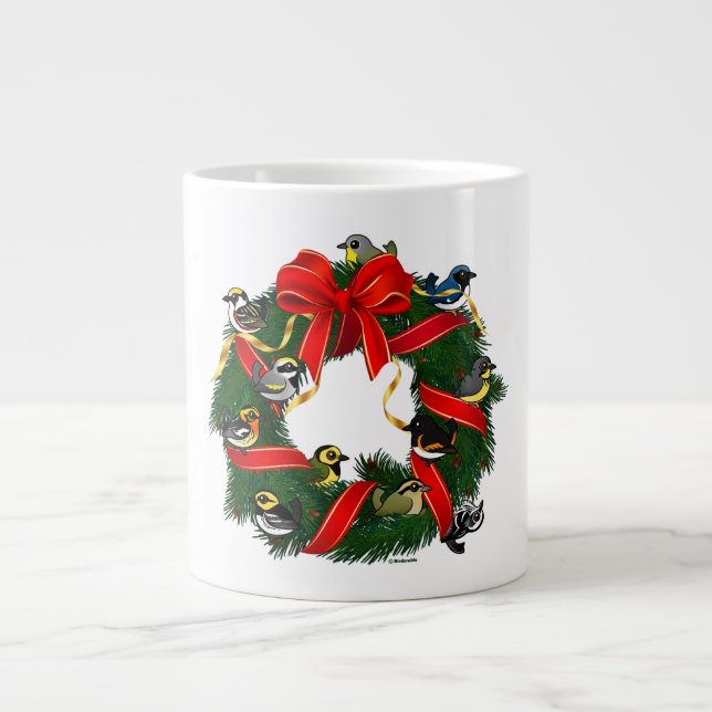 Birdorable Warblers Christmas Wreath Large Coffee Mug (Front)