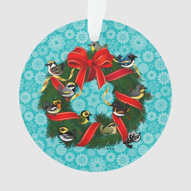 Birdorable Warblers Christmas Wreath Ornament (Front)