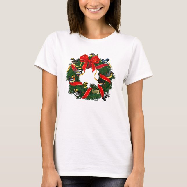 Birdorable Warblers Christmas Wreath T-Shirt (Front)
