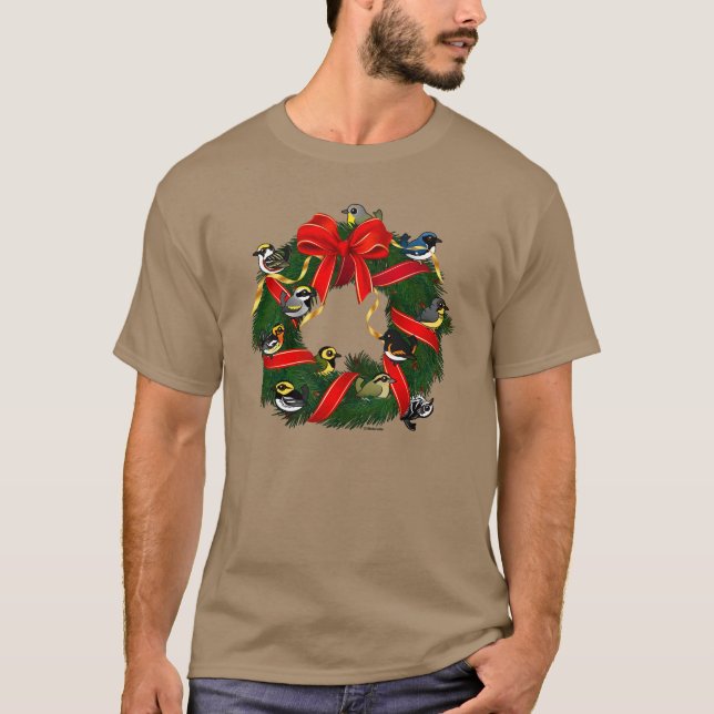 Birdorable Warblers Christmas Wreath T-Shirt (Front)