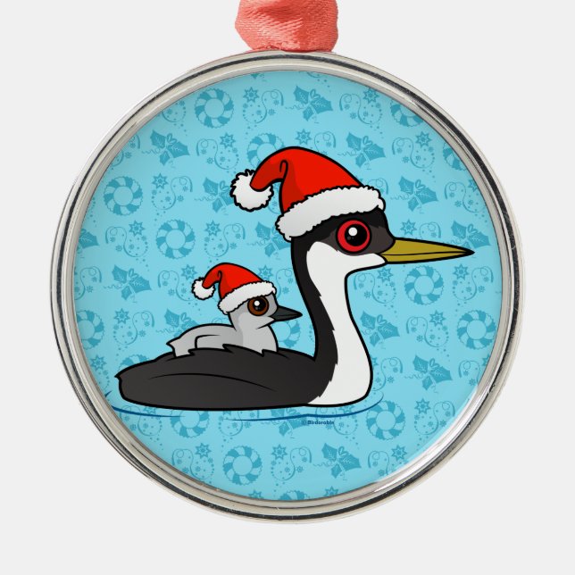 Birdorable Western Grebe Santa Metal Tree Decoration (Front)
