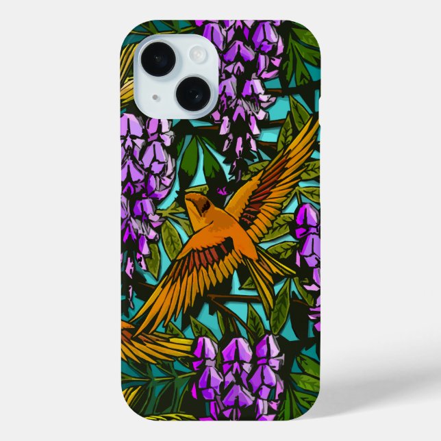 Birds Amidst The Wisteria - Monogrammed Case-Mate iPhone Case (Back)