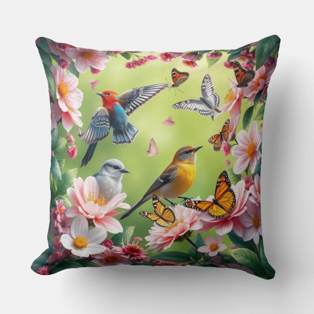 Birds Among Flowers Cushion (Front)