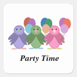 Birds and Balloons Party Time Square Sticker