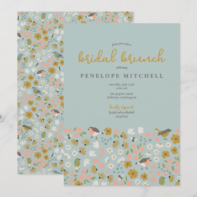 Birds and Bees Floral Bridal Brunch Shower  Invitation (Front/Back)