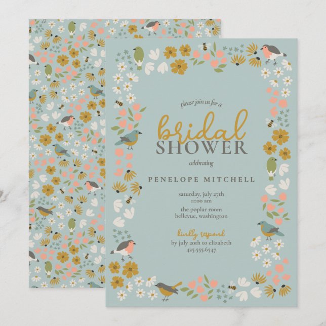 Birds and Bees Floral Bridal Shower  Invitation (Front/Back)