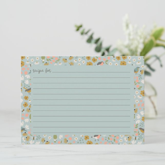 Birds and Bees Floral Bridal Shower Recipe Card (Standing Front)