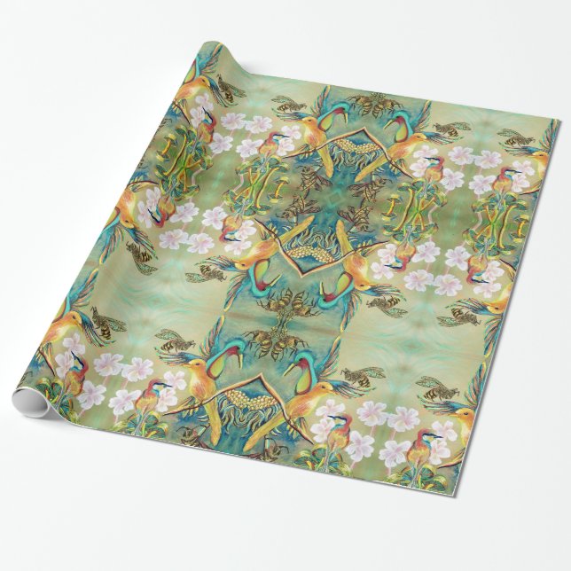 birds and bees giftwrap wrapping paper (Unrolled)