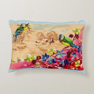 birds and berries print decorative cushion